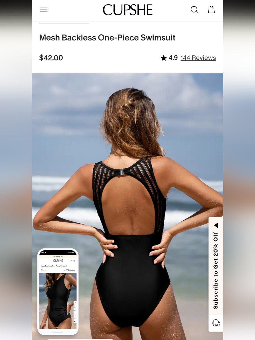 Cupshe Black Mesh Backless One-Piece Swimsuit